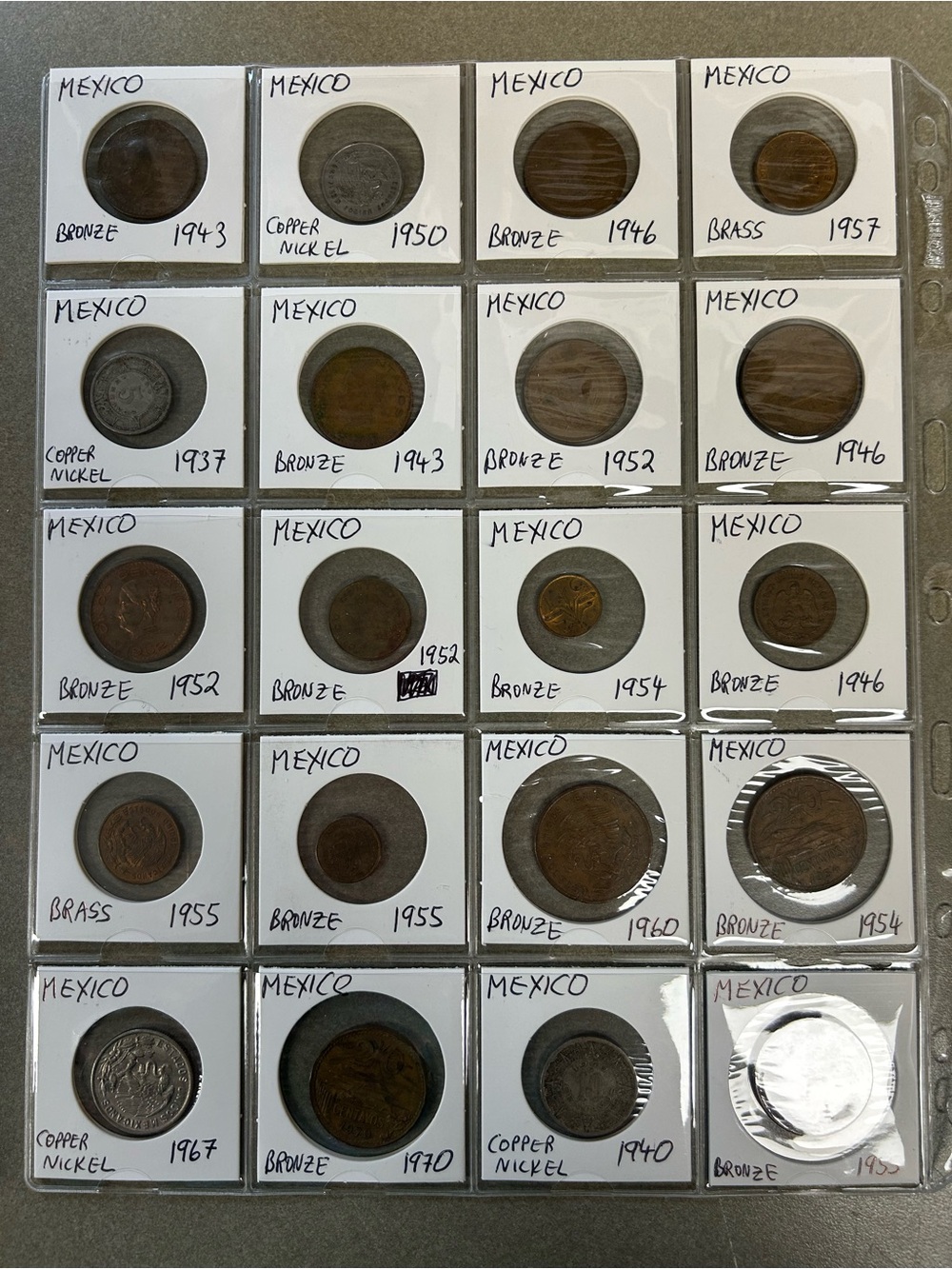 Vintage Mexico Coin Collection Holder - Assorted Bronze & Copper Tones 24 coins